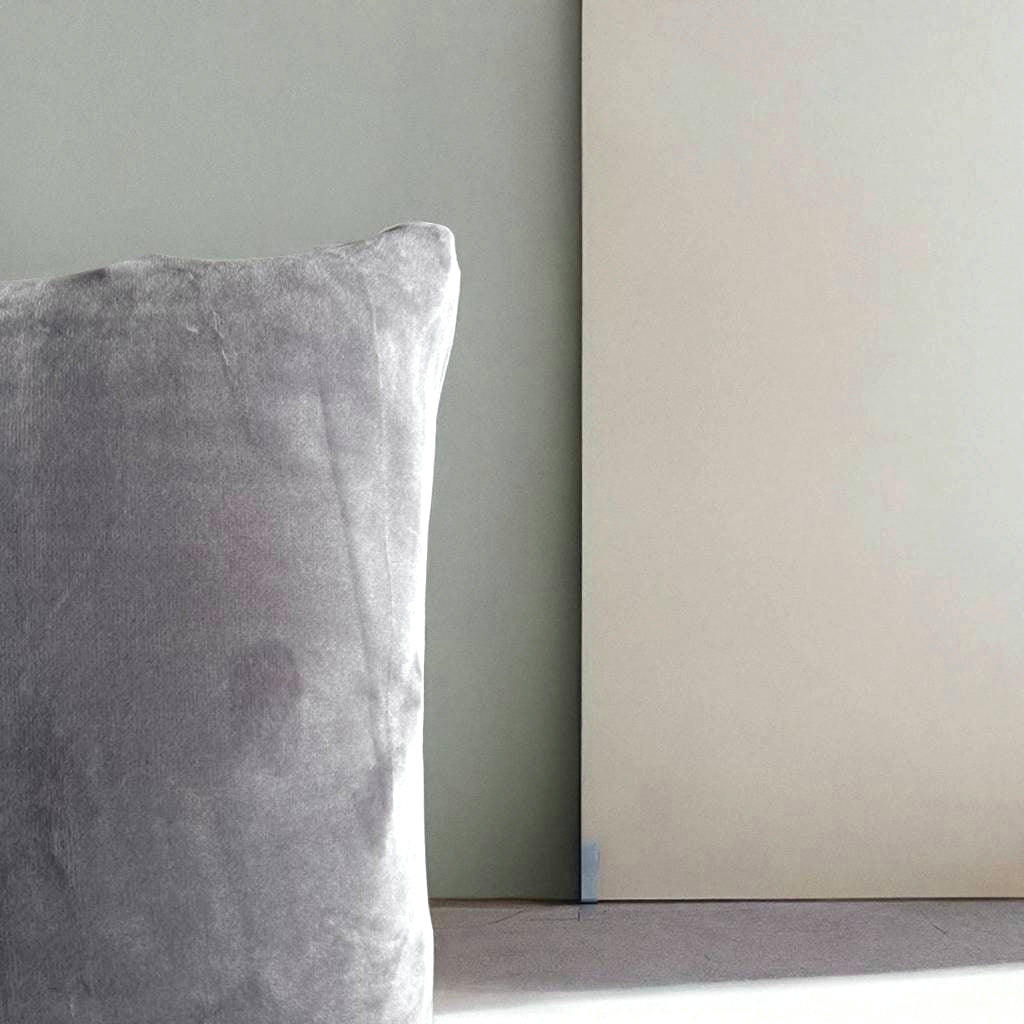Housse de coussin velours bleu gris
