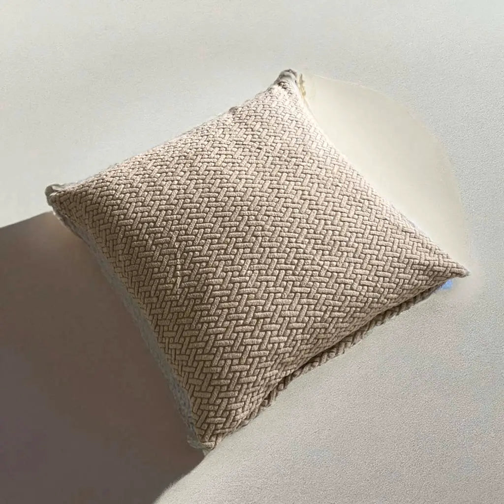 Housse de coussin jacquard beige