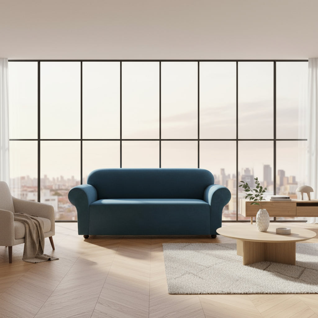 Housse de canapé velours bleu foncé