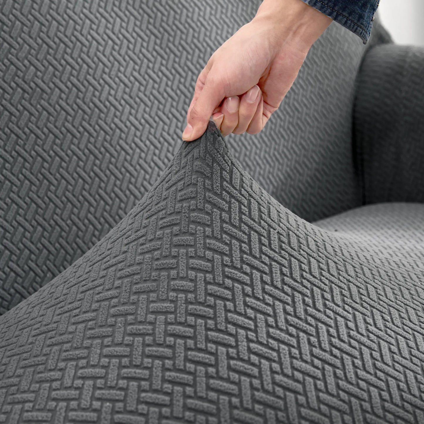 Housse de canapé Jacquard gris clair