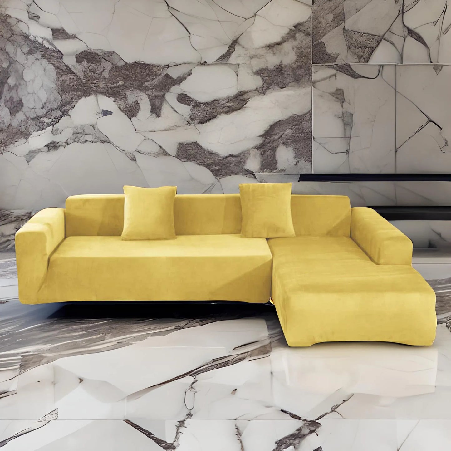 Housse de canapé velours jaune