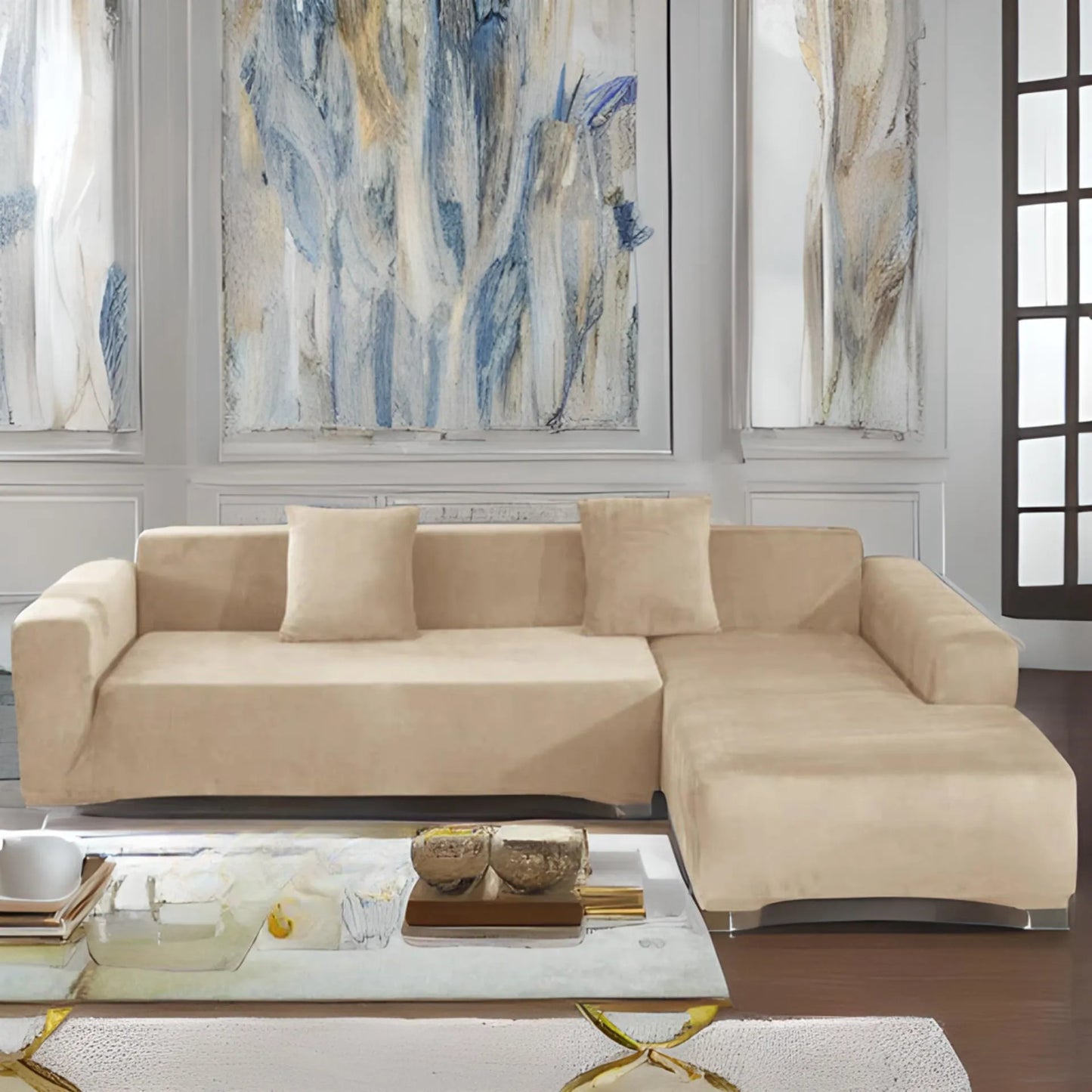 Housse de canapé velours beige