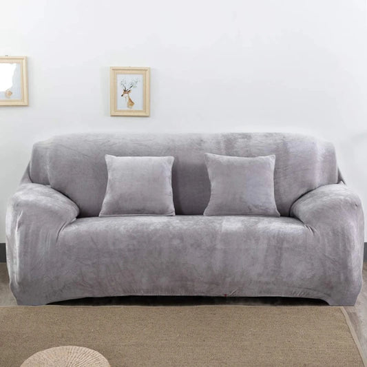 Housse de canapé velours bleu gris