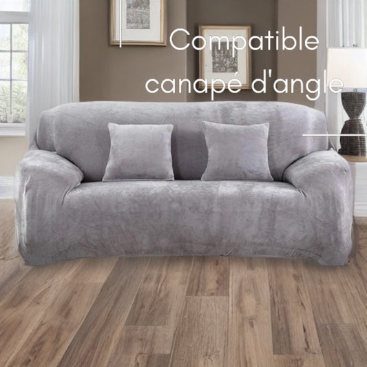 Housse de canapé velours bleu gris