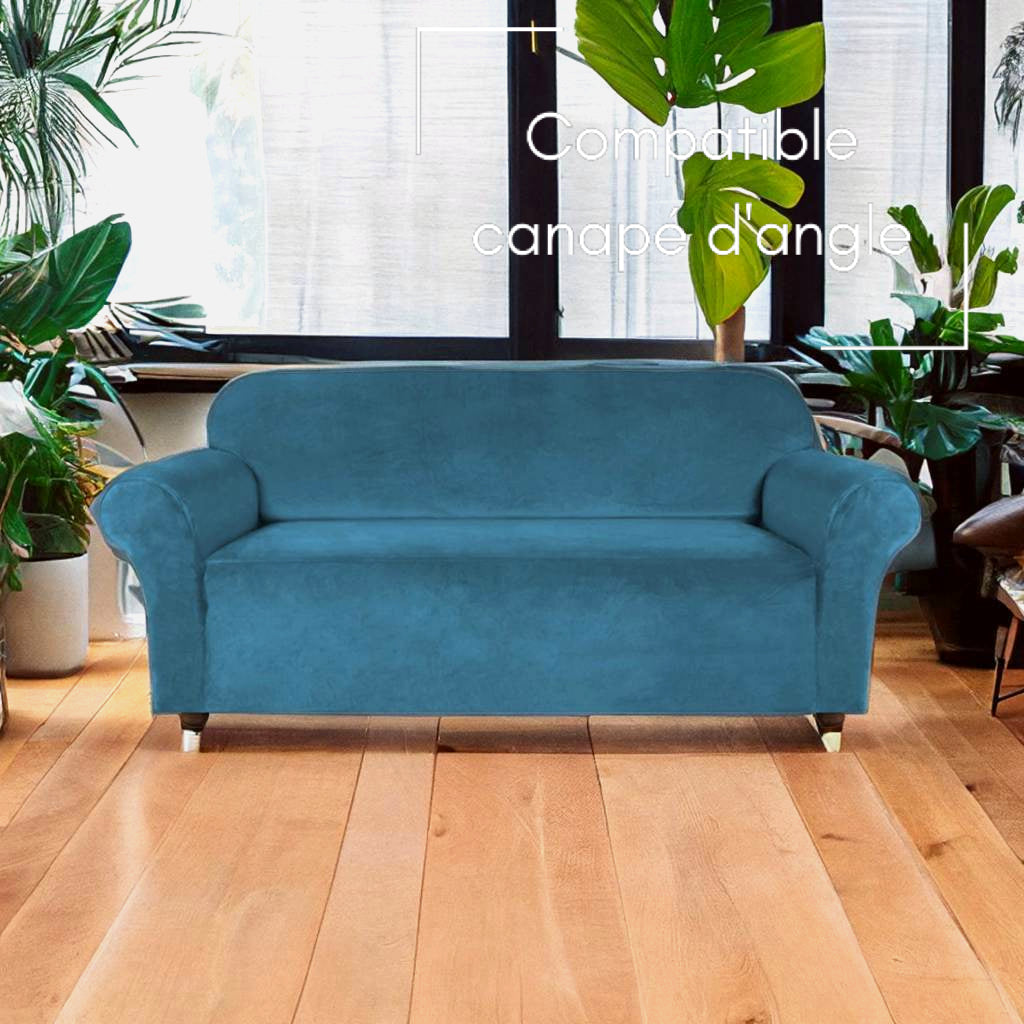 Housse de canapé velours bleu