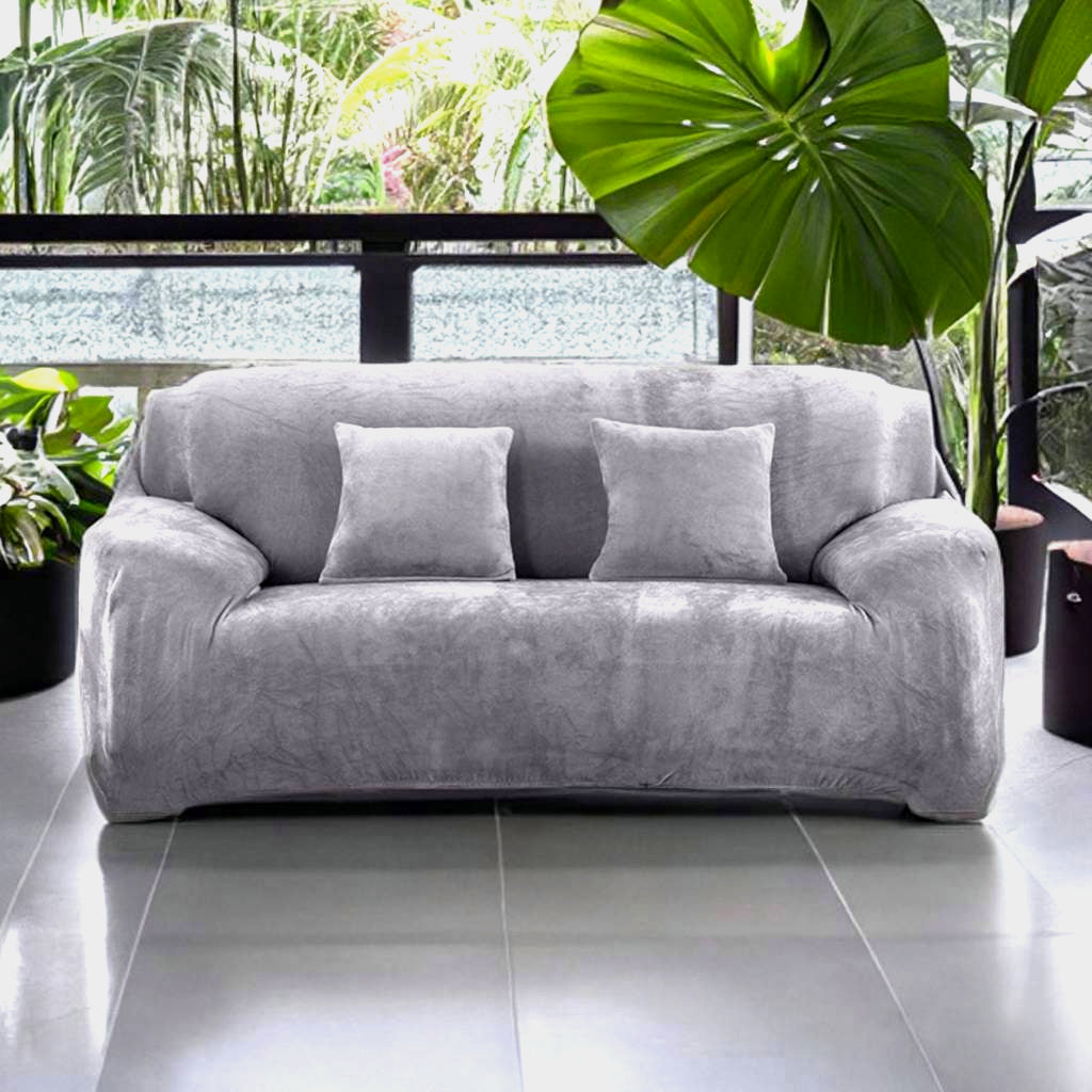 Housse de canapé velours bleu gris