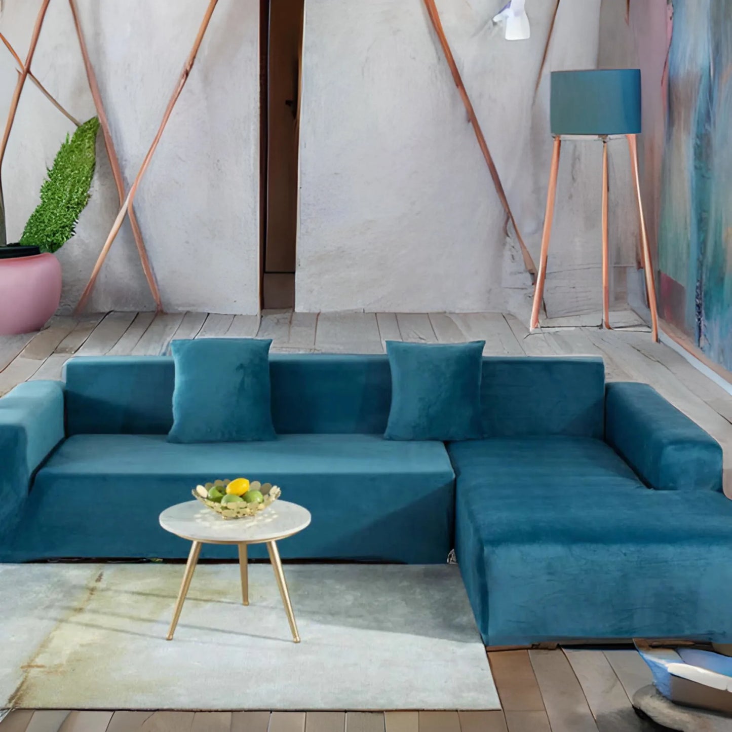 Housse de canapé velours bleu